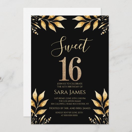 Gilded Glitz Sweet 16 Invitation Kaart (Voorkant / Achterkant)