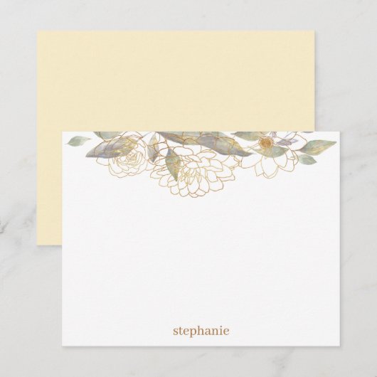 Gilded Gold Flowers Personalized Flat Note Kaart Notitiekaartje (Voorkant / Achterkant)
