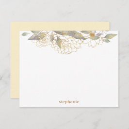 Gilded Gold Flowers Personalized Flat Note Kaart Notitiekaartje