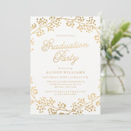 Gilded Gold Graduation Party Invitation Kaart (Staand voorkant)
