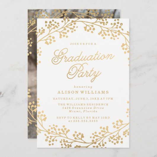 Gilded Gold Graduation Party Invitation Kaart (Voorkant / Achterkant)