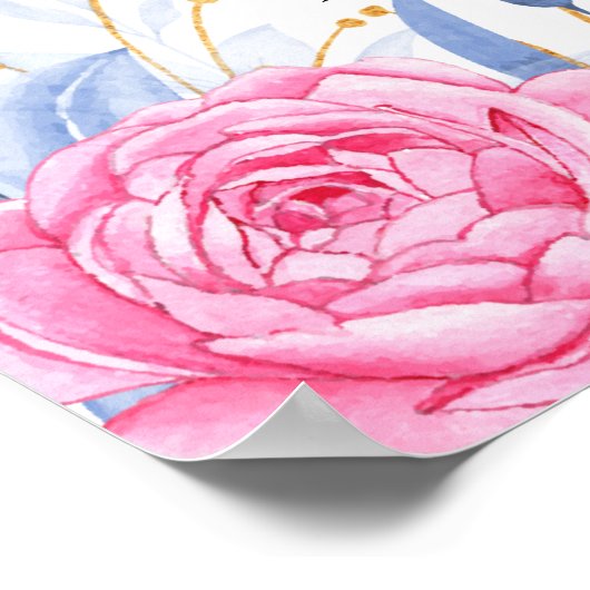 Gilded Gold Greenery Pink Wedding Welcome Sign Poster (Hoek)