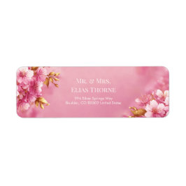 Gilded Gold Leaf Pink Cherry Blossom Etiket