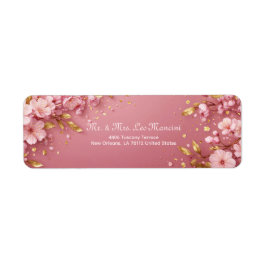 Gilded Gold Leaf Pink Cherry Blossom Etiket