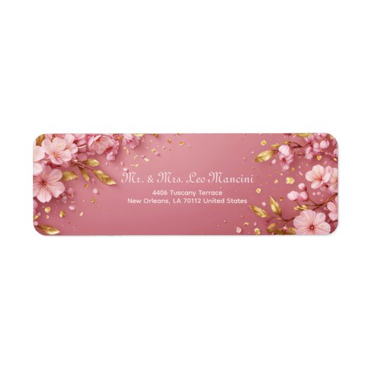 Gilded Gold Leaf Pink Cherry Blossom Etiket (Voorkant)