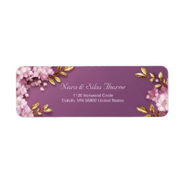 Gilded Gold Leaf Pink Cherry Blossom Purple Etiket