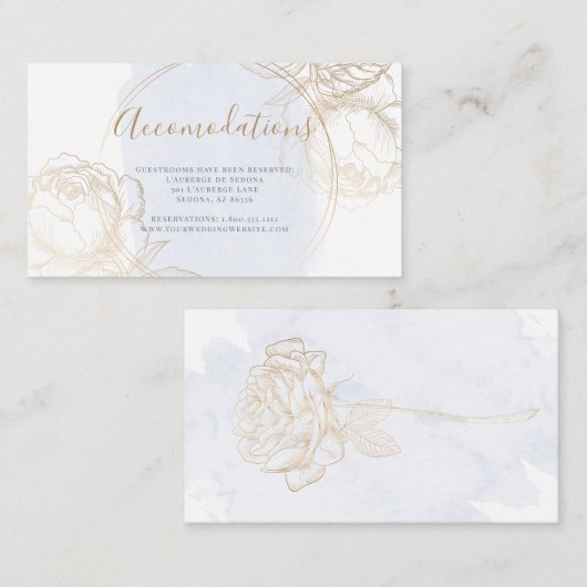 Gilded Gold Roos on Dust Blue Waterverf Informatiekaartje (Voorkant / Achterkant)