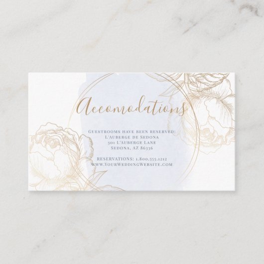 Gilded Gold Roos on Dust Blue Waterverf Informatiekaartje (Voorkant)