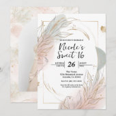 Gilded Gold Sage & Blush Botanical Sweet 16 Kaart (Voorkant / Achterkant)