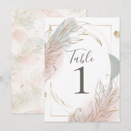 Gilded Gold Sage & Blush Botanical Table Number Kaart