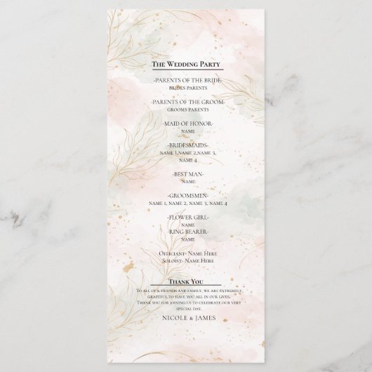 Gilded Gold Sage & Blush Botanical Wedding Program Menu (Achterkant)