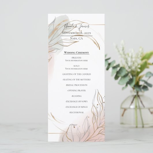 Gilded Gold Sage & Blush Botanical Wedding Program Menu (Staand voorkant)