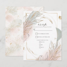 Gilded Gold Sage & Blush Botanical Wedding RSVP Kaart
