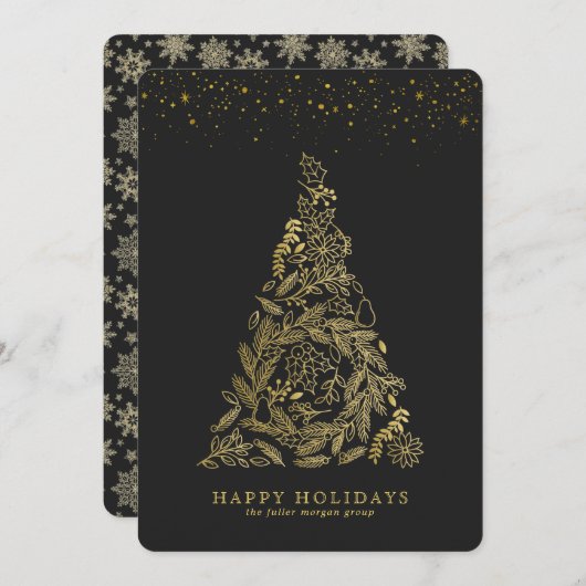 Gilded Gold Tree Corporate Holiday Card Feestdagenkaart (Voorkant / Achterkant)
