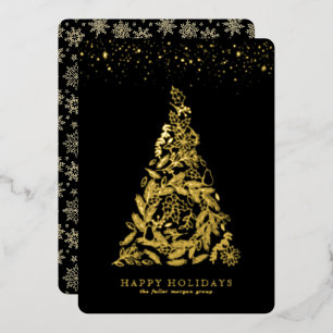 Gilded Gold Tree Corporate Holiday Card Folie Uitnodiging