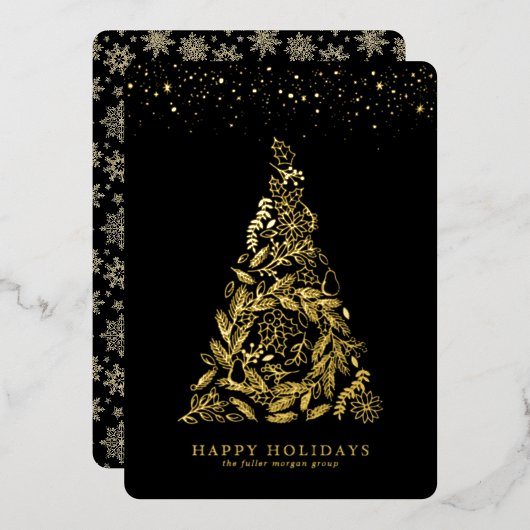 Gilded Gold Tree Corporate Holiday Card Folie Uitnodiging (Voorkant / Achterkant)