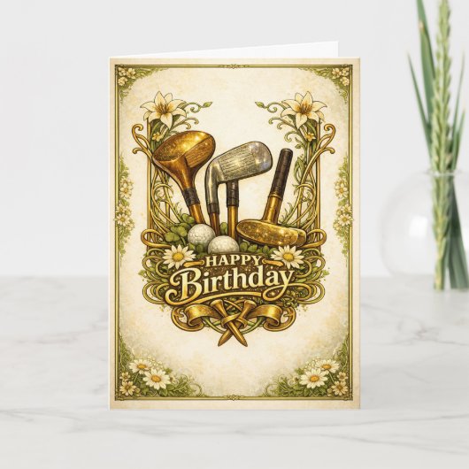 Gilded Golf Antique Birthday Kaart (Voorkant)