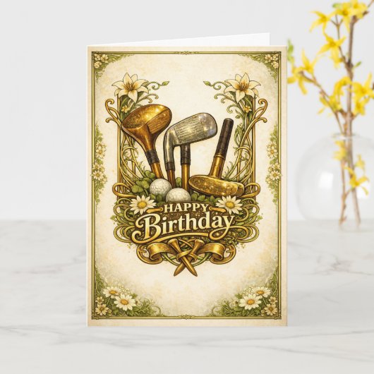 Gilded Golf Antique Birthday Kaart (Gele Bloem)