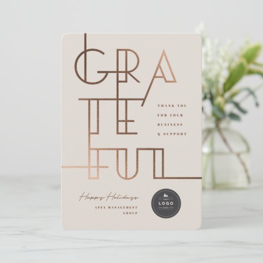 Gilded Grateful Lines Stylish Typography Business Feestdagenkaart (Staand voorkant)