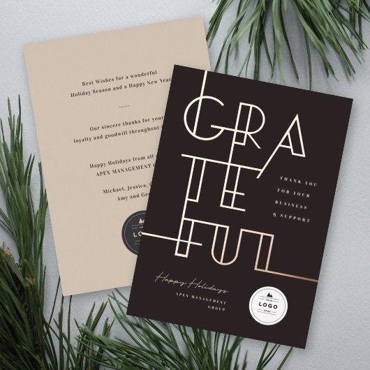 Gilded Grateful Lines Stylish Typography Business Folie Feestdagenkaart