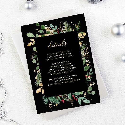 Gilded Greenery Black | Details kerstgast Informatiekaartje