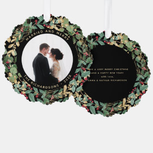 Gilded Greenery Black Foto van gehuwd en vermake Ornament Kaart