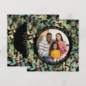 Gilded Greenery Black | Kerst met weiden en foto's Feestdagenkaart (Voorkant / Achterkant)