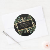 Gilded Greenery Black | Kerstadres Ronde Sticker (Envelop)