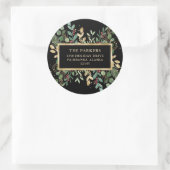 Gilded Greenery Black | Kerstadres Ronde Sticker (Tas)
