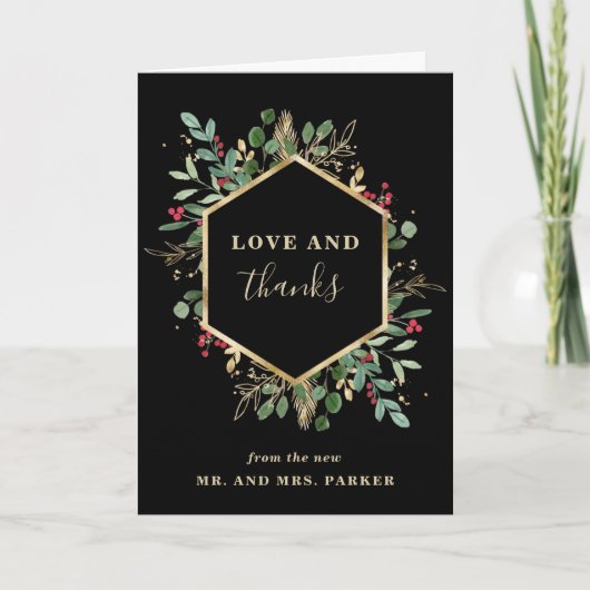 Gilded Greenery Black | Kerstfeest Bedankkaart (Voorkant)