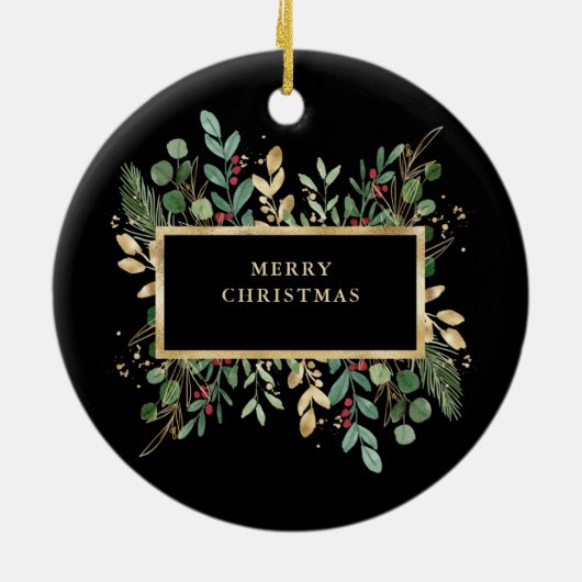 Gilded Greenery Black | Kerstfeestdag Keramisch Ornament (Achterkant)