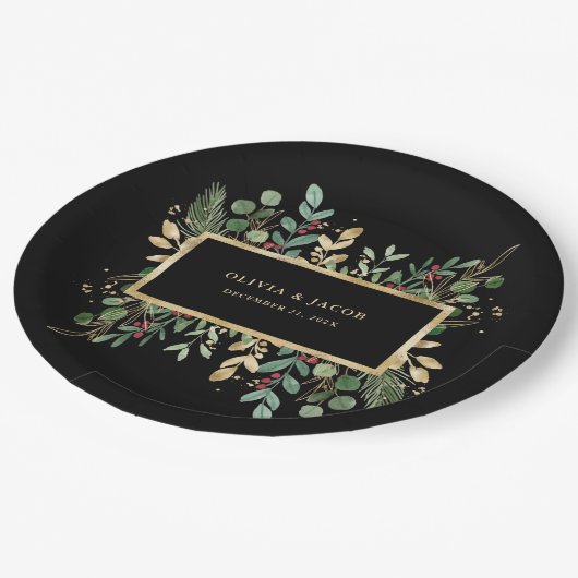 Gilded Greenery Black | Kerstfeestdag Papieren Bordje (Gekanteld)