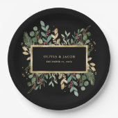 Gilded Greenery Black | Kerstfeestdag Papieren Bordje (Voorkant)