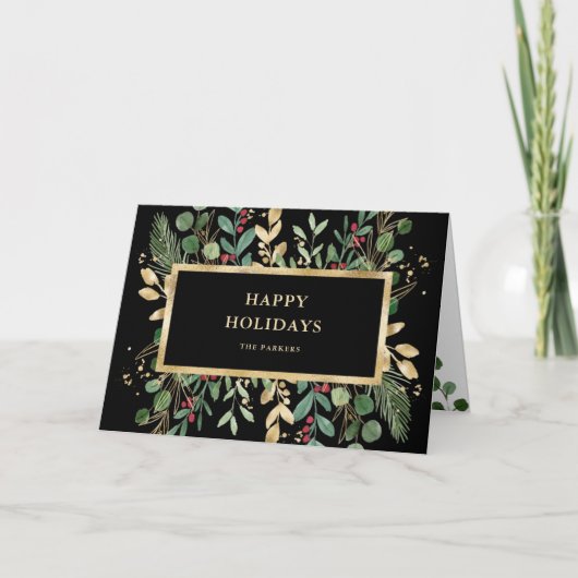 Gilded Greenery Black | Kerstmis Feestdagen Kaart (Voorkant)