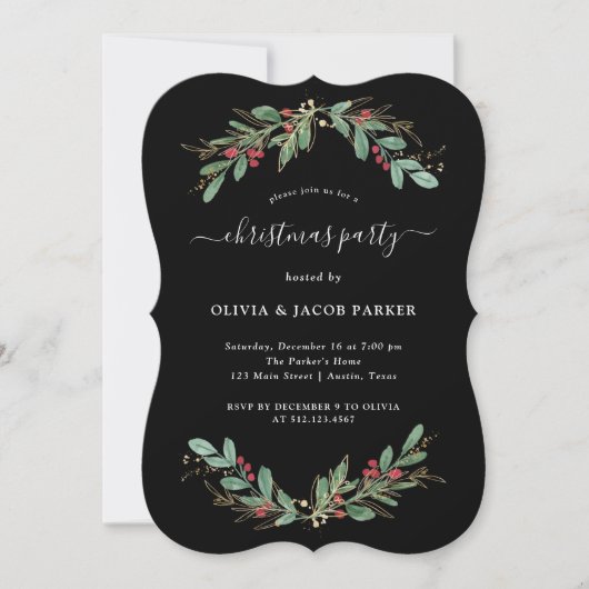 Gilded Greenery Black | Kerstmis of feestdag Kaart (Voorkant)