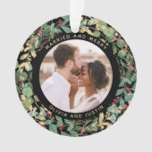 Gilded Greenery Black Married en Merry Two Photo Ornament (voorkant)