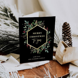 Gilded Greenery Black   Vroegere kerstgoud Folie Feestdagenkaart