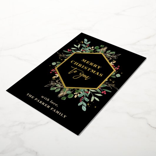 Gilded Greenery Foto terug | Vroegere kerstgoud Folie Feestdagenkaart (Gedraaid)