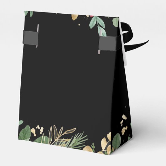 Gilded Greenery on Black | Kerstbruiloft Bedankdoosjes (Achterkant)