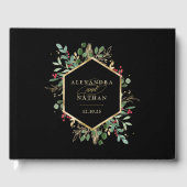 Gilded Greenery on Black | Kerstbruiloft Gastenboek (Voorkant)