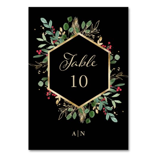 Gilded Greenery on Black | Kerstbruiloft Kaart (Voorkant)