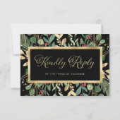 Gilded Greenery on Black | Kerstbruiloft RSVP Kaartje (Achterkant)