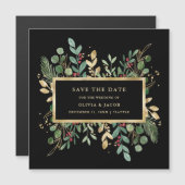 Gilded Greenery on Black | Kerstmis: datum opslaan Magnetische Uitnodiging (Voorkant / Achterkant)