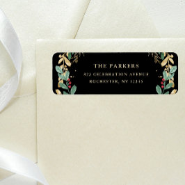 Gilded Greenery on Black kerstreturn Address Etiket