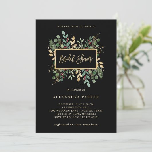 Gilded Greenery on Black | KerstVrijgezellenfeest Kaart (Staand voorkant)