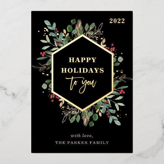 Gilded Greenery on Black | Prettige feestdagen Gol (Voorkant)