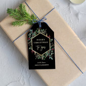 Gilded Greenery on Black | Vrolijk kerstfeest Cadeaulabel