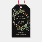 Gilded Greenery on Black | Vrolijk kerstfeest Cadeaulabel (Voorkant)