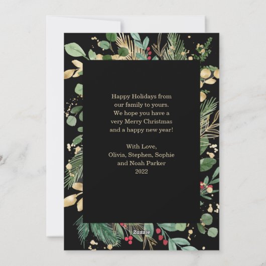 Gilded Greenery on Black | Vrolijk kerstfeest Feestdagenkaart (Achterkant)