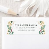 Gilded Greenery on White Kerstmis Return Address Etiket (Insitu)